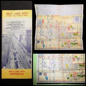 VTG 1936 Salt Lake City UTAH Road Travel Map Street & Vicinity Map Wall Decor